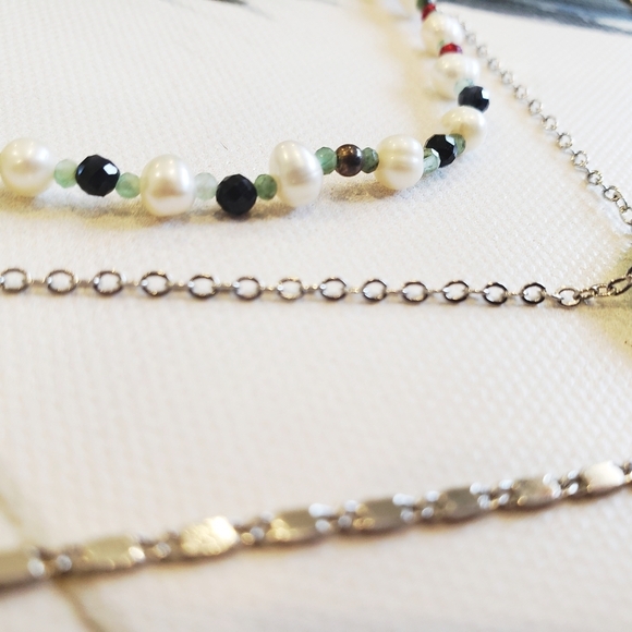 NEW Sterling Silver LAYERING ART Necklace PEARL JADE EMERALD FORNASETTI EVIL EYE - Picture 5 of 5